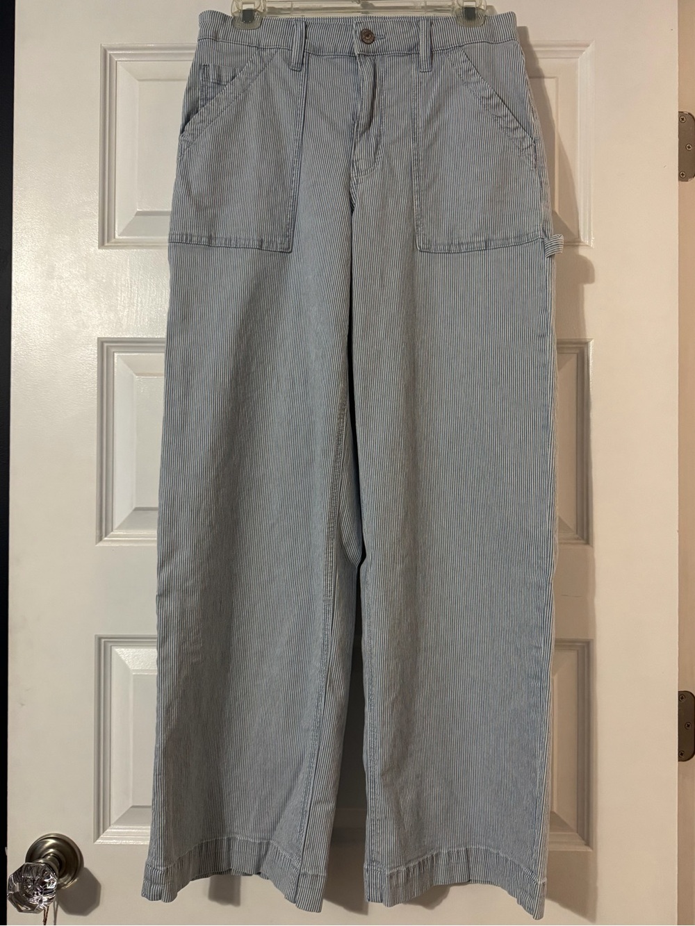 American eagle Light Blue Pinstripe Wide Leg Carpenter Pants size 4 - Picture 1 of 4